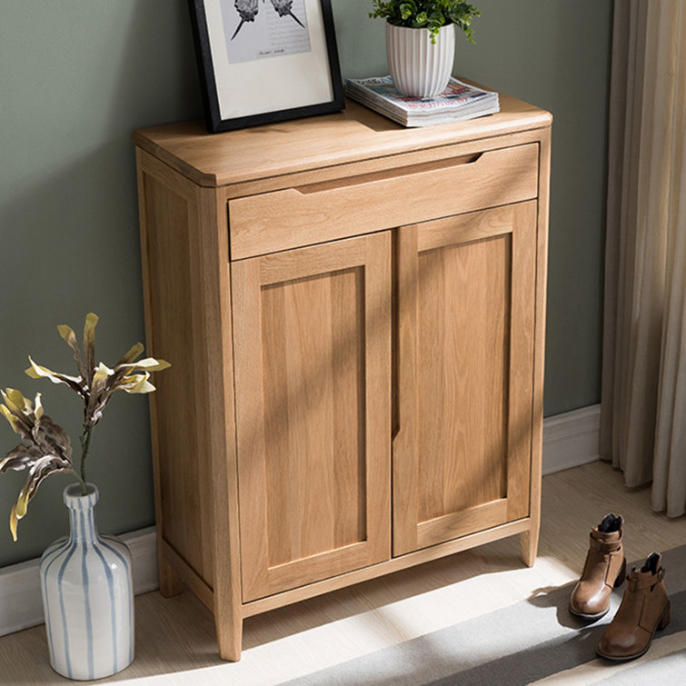 Natural wood 2025 shoe cabinet